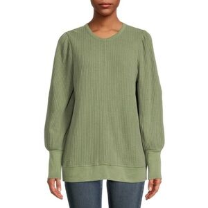 Time and Tru Waffle Knit long sleeve top XXL 2XL plus size balloon green boho